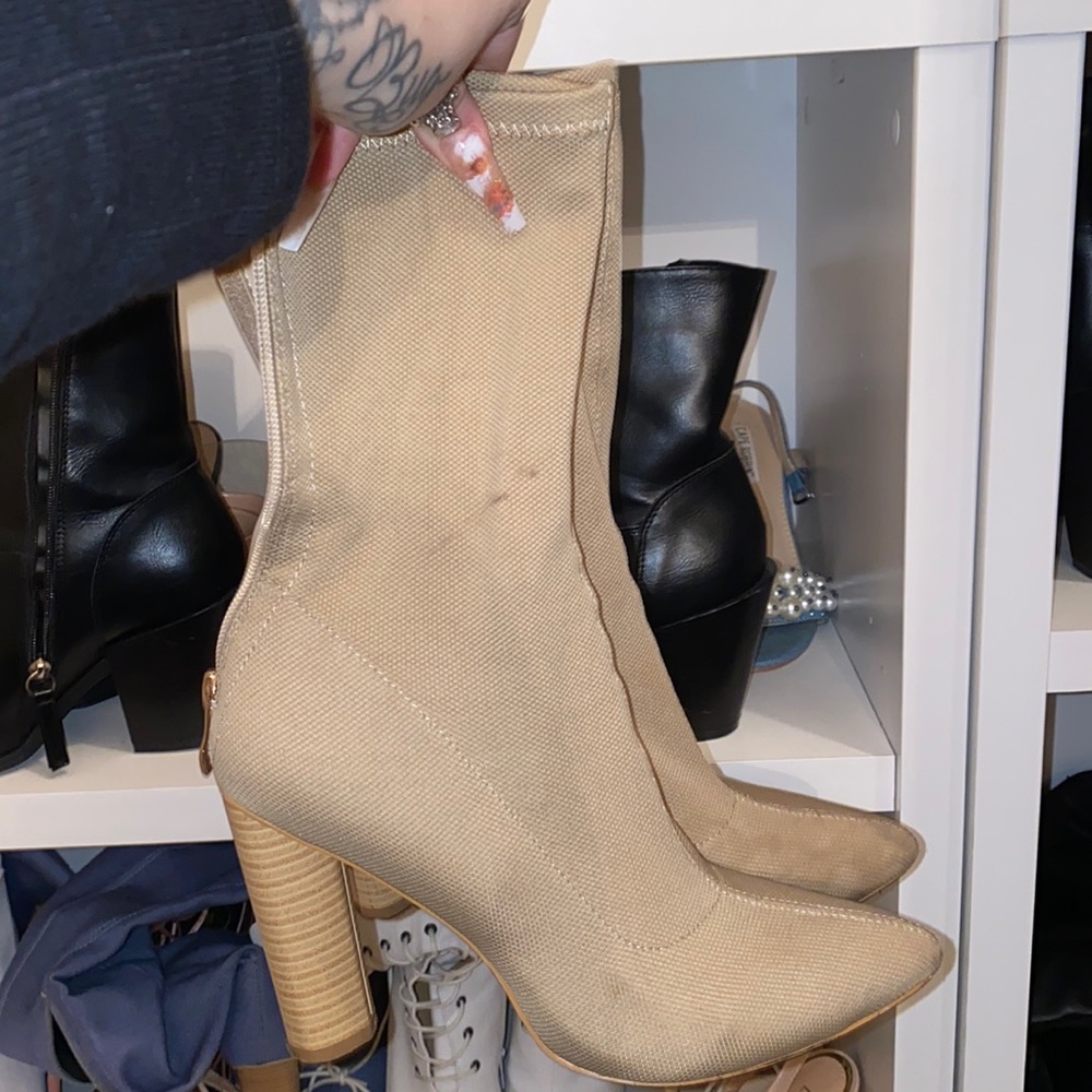 Tan zip up booties